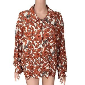Du Jour Women's Plus Sz 3XL Linen Blend Safari Shirt jacket giraffe print
